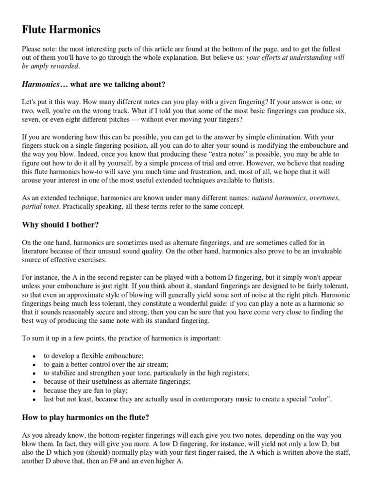 Flute Harmonics PDF Harmonic Pitch (Music)