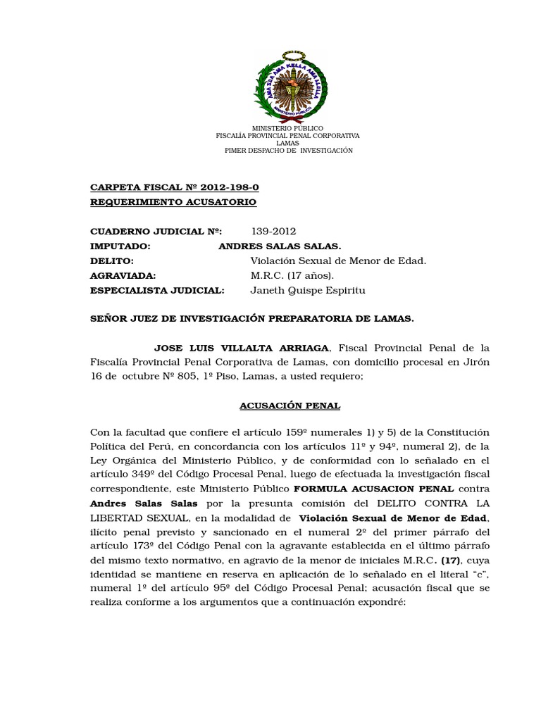 Acusacion Fiscal | Violación | Derecho penal