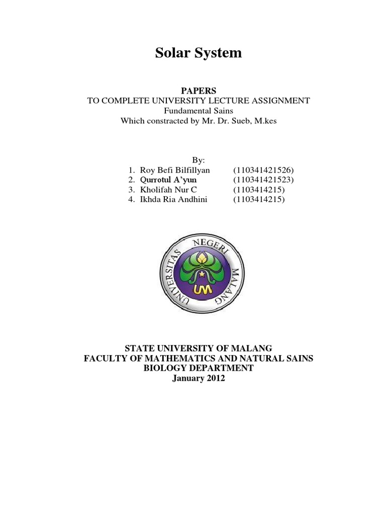 Solar System Lecture Assignment Overview | PDF