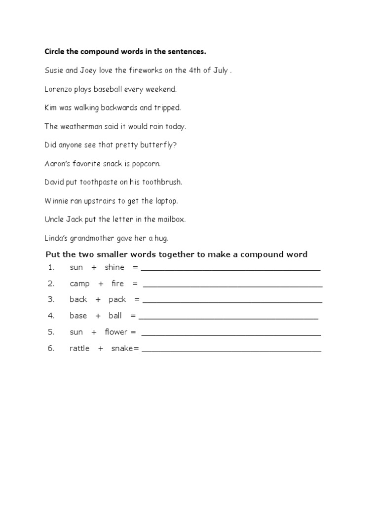 Circle The Compound Words in The Sentences | PDF