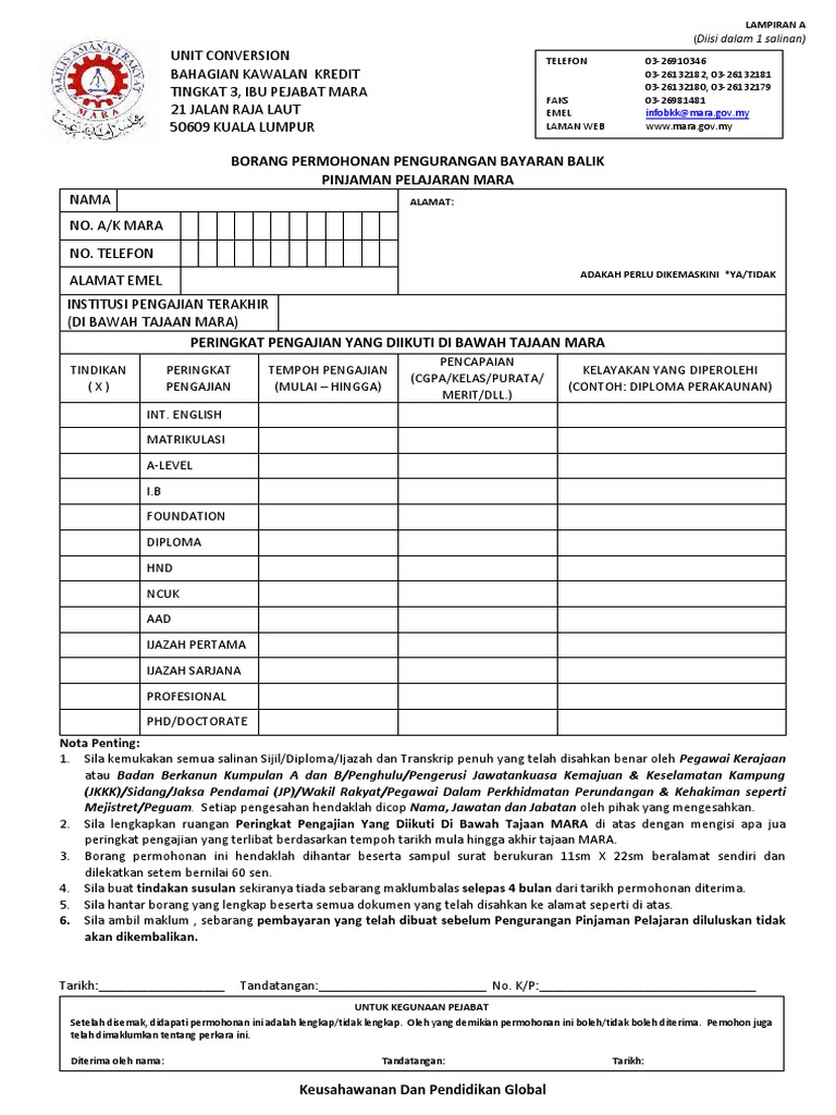 Borang Pengurangan Mara  PDF