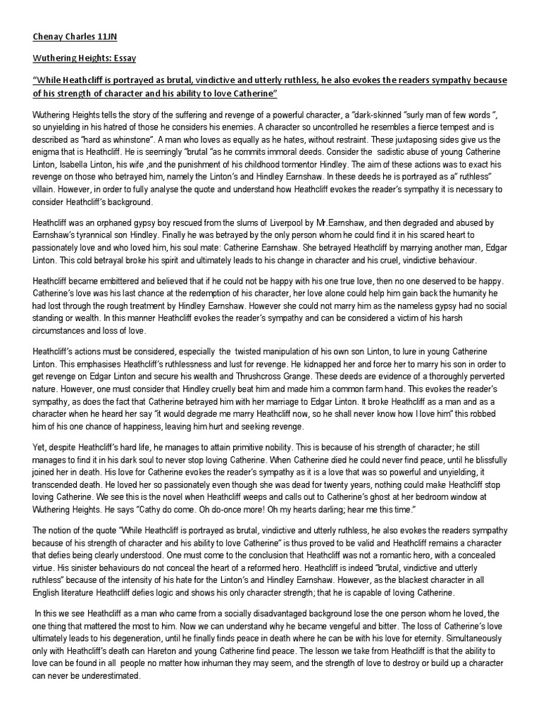 Wuthering Heights Literature Essay PDF Heathcliff (Wuthering