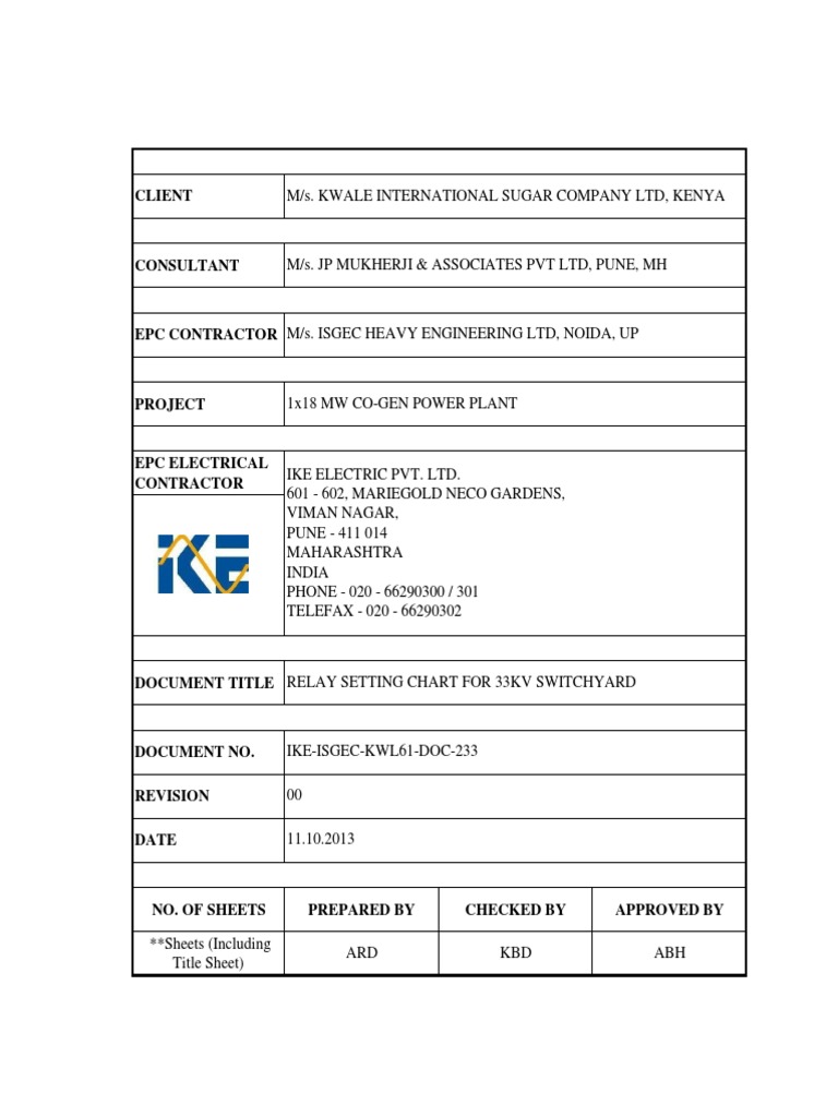 Relay Setting Chart Relay Electrical Substation
