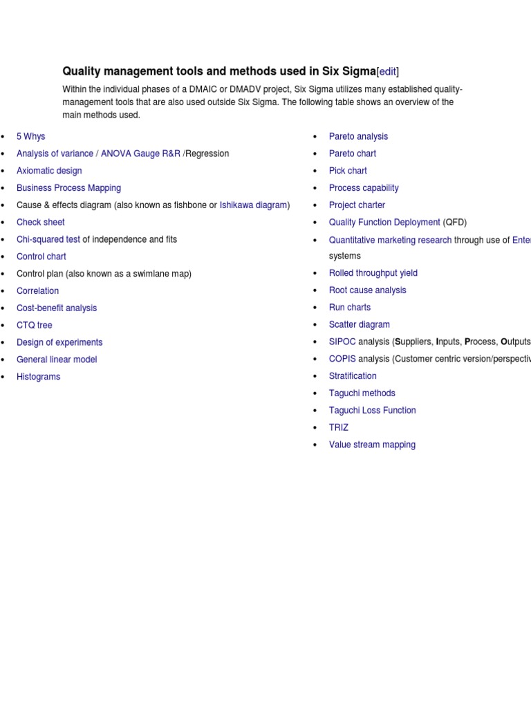 Six Sigma Quality Management Tools | PDF | Business | Technology ...