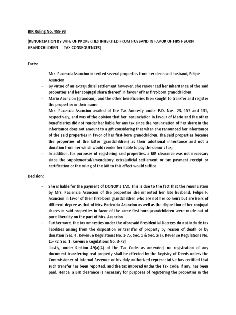 Tax Implications of Property Renunciation | PDF | Taxation In The ...