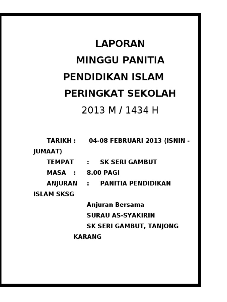 Laporan Aktiviti Surau Minggu Panitia Pdf