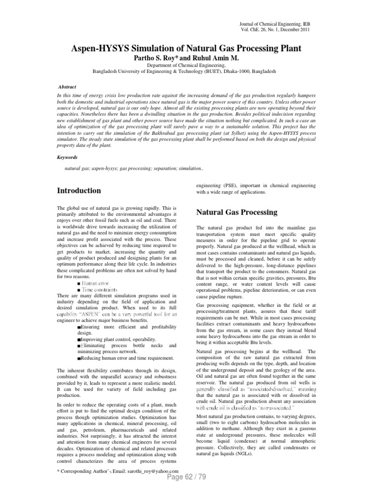 Aspen-HYSYS for Gas Processing Optimization | PDF | Natural Gas ...
