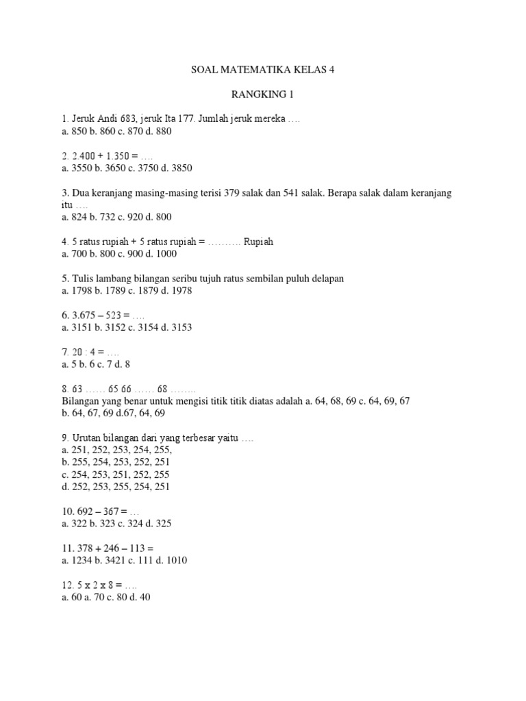 39++ Soal rangking 1 sd info