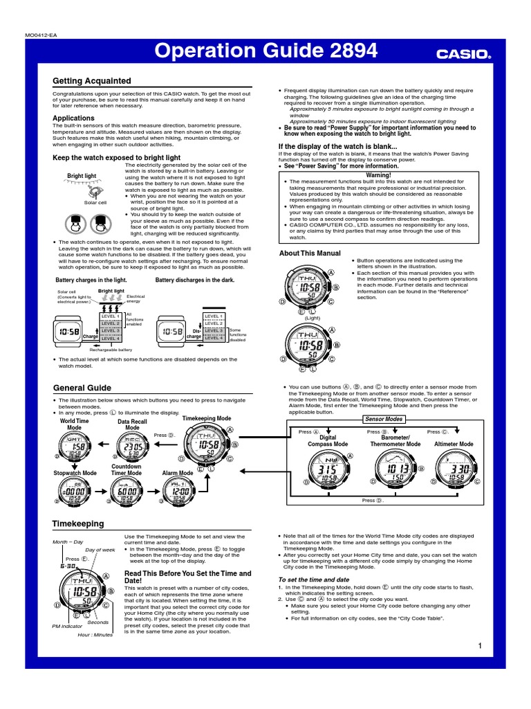 Casio Manual, Operation guide 2894 | Atmospheric Pressure | Watch