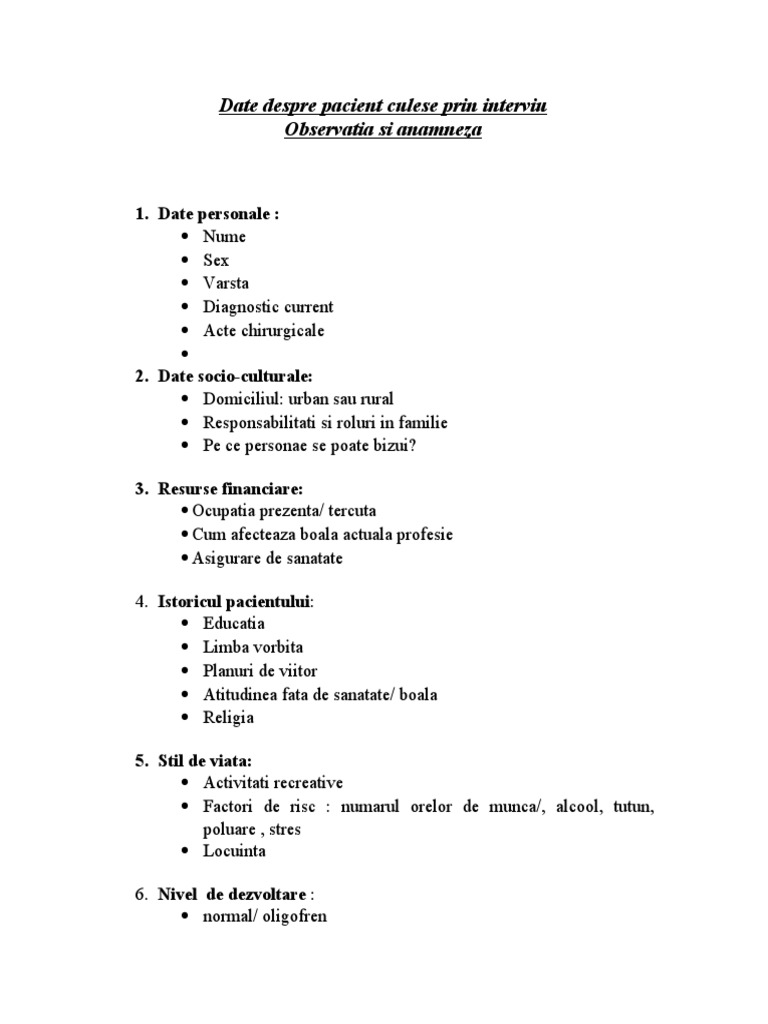 Fisa Culegere Date Pacient | PDF