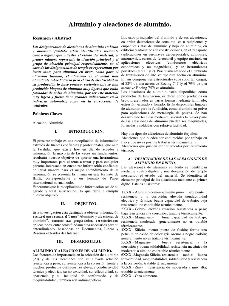 Clasificación y aleaciones de aluminio | PDF | Aleación | Aluminio