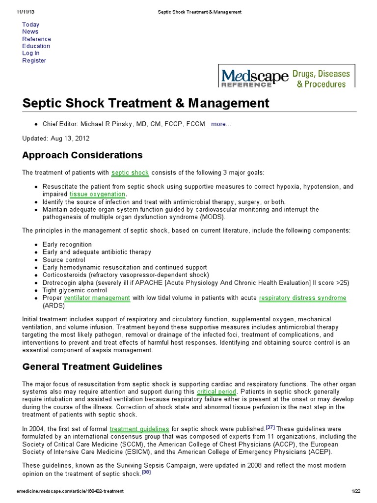 Septic Shock Treatment PDF Sepsis Shock (Circulatory)