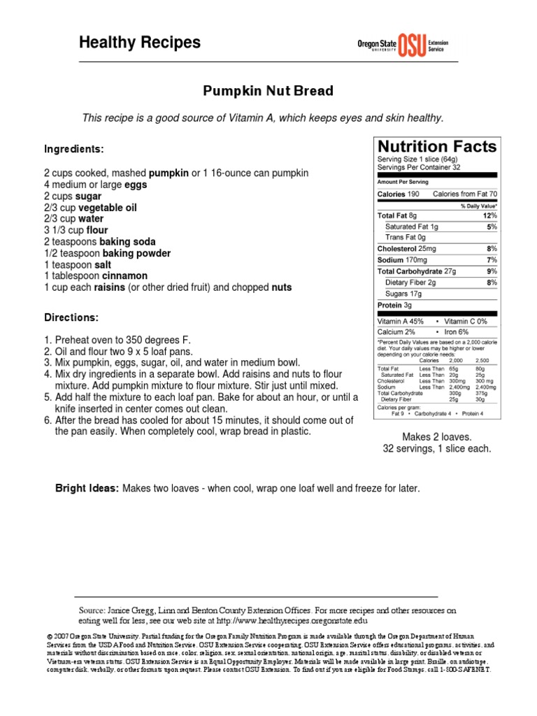 Pumpkin Nut Bread | PDF | Cooking, Food & Wine | Technology & Engineering