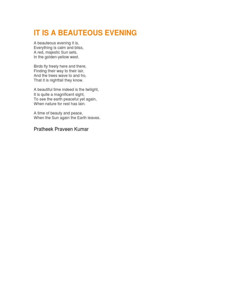 IT IS A BEAUTEOUS EVENING, A Poem PDF Poetry Beauty