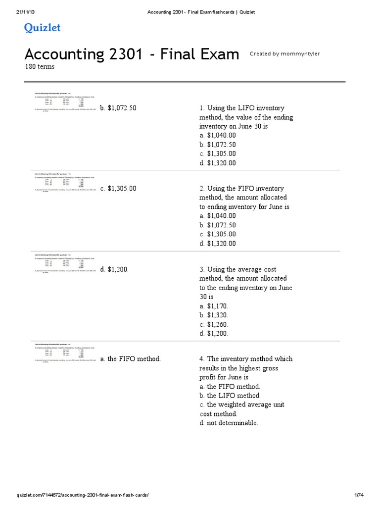 Accounting 2301 Final Exam Flashcards _ Quizlet Bad Debt Depreciation