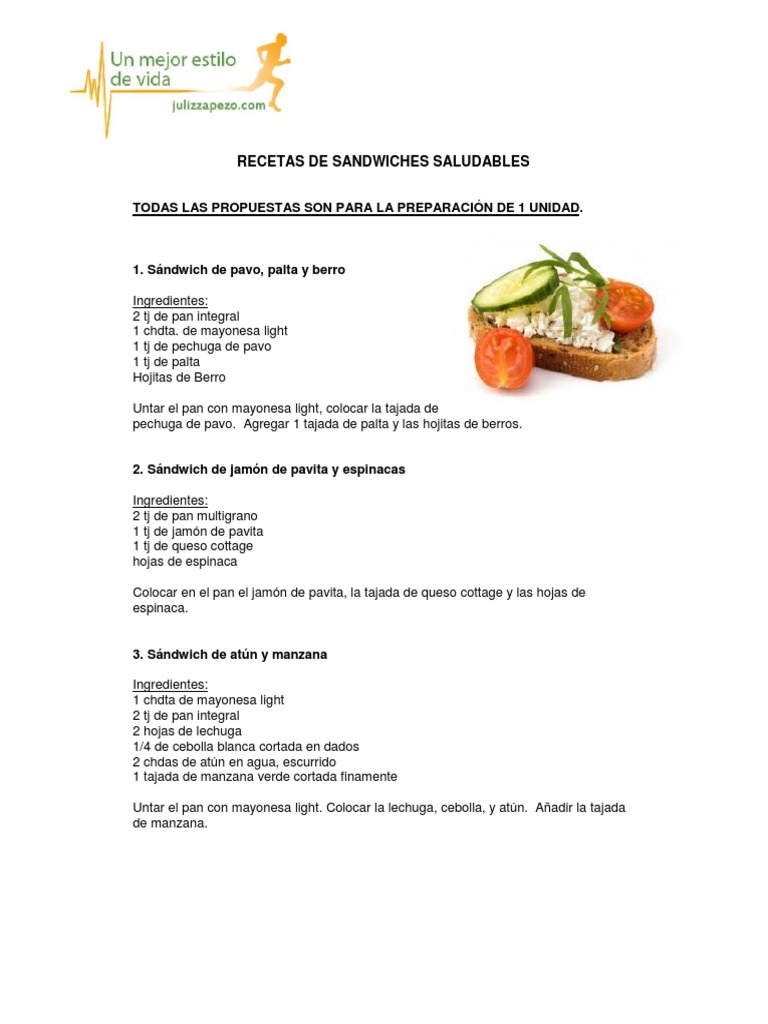 Recetas Sandwiches Saludables | PDF