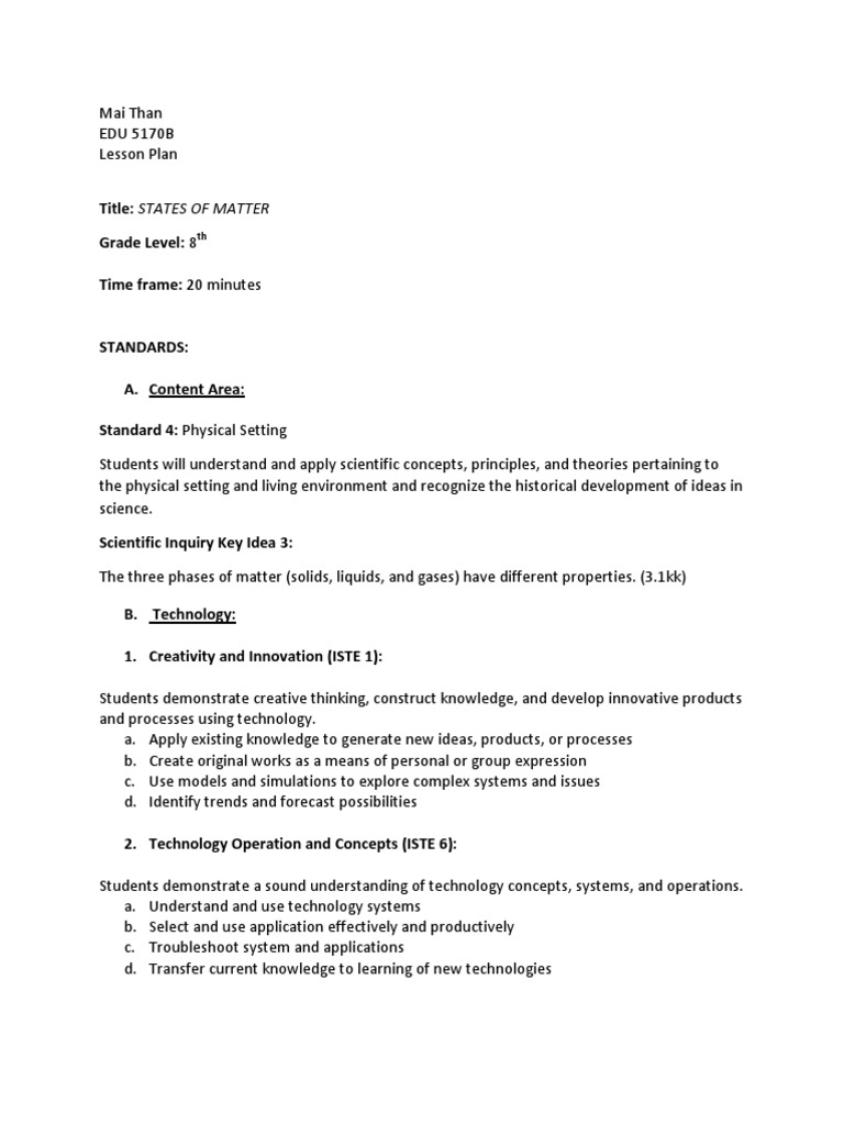8th Grade States of Matter Lesson Plan | PDF | Matter | Gases