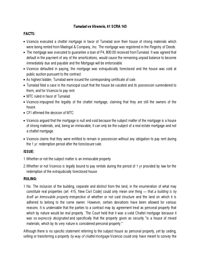 Chattel Mortgage Validity and Redemption Period Rights PDF Mortgage