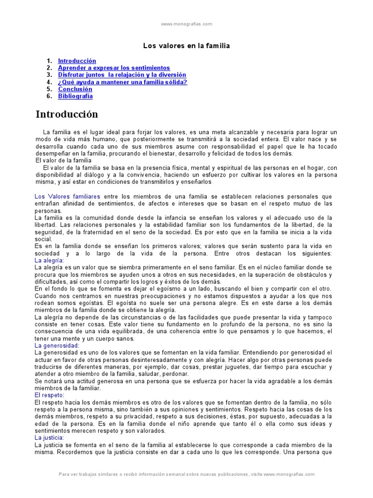Valores en la familia y su importancia | PDF | Autoestima | Familia
