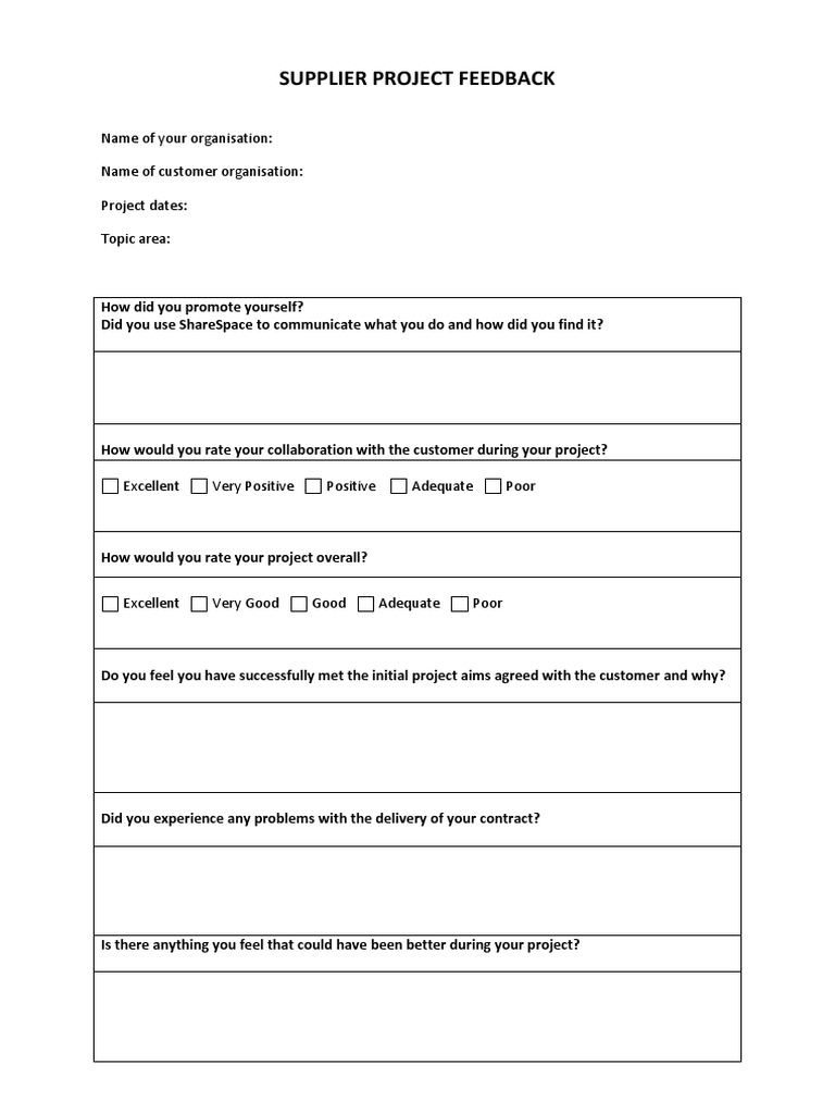 Supplier Project Feedback Form | PDF | Business