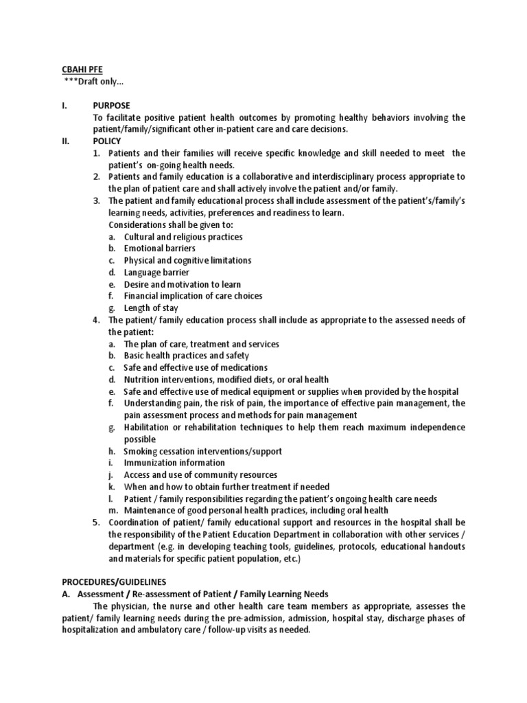 CBAHI Patient and Family Education | PDF | Health Care | Patient