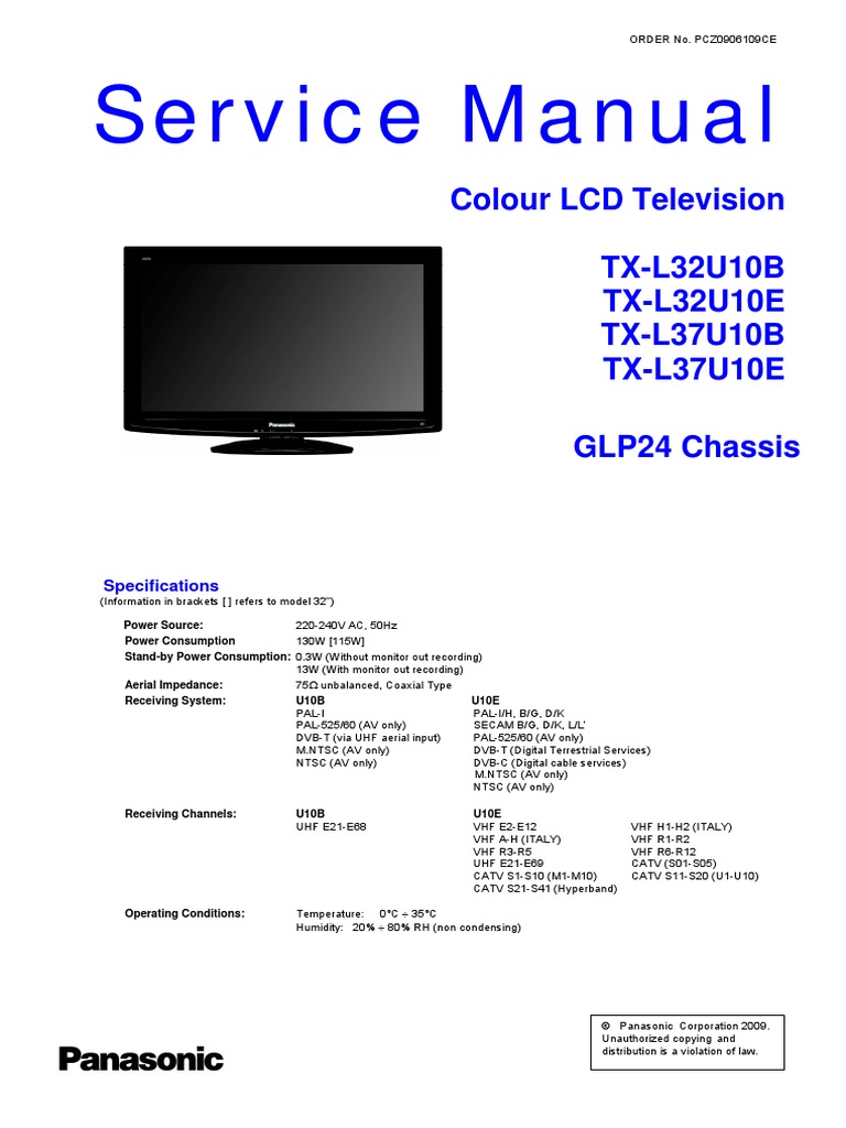 Panasonic TX-32u10e l37u10e Chassis Glp24 Sm | Electrostatic Discharge |  Inductor