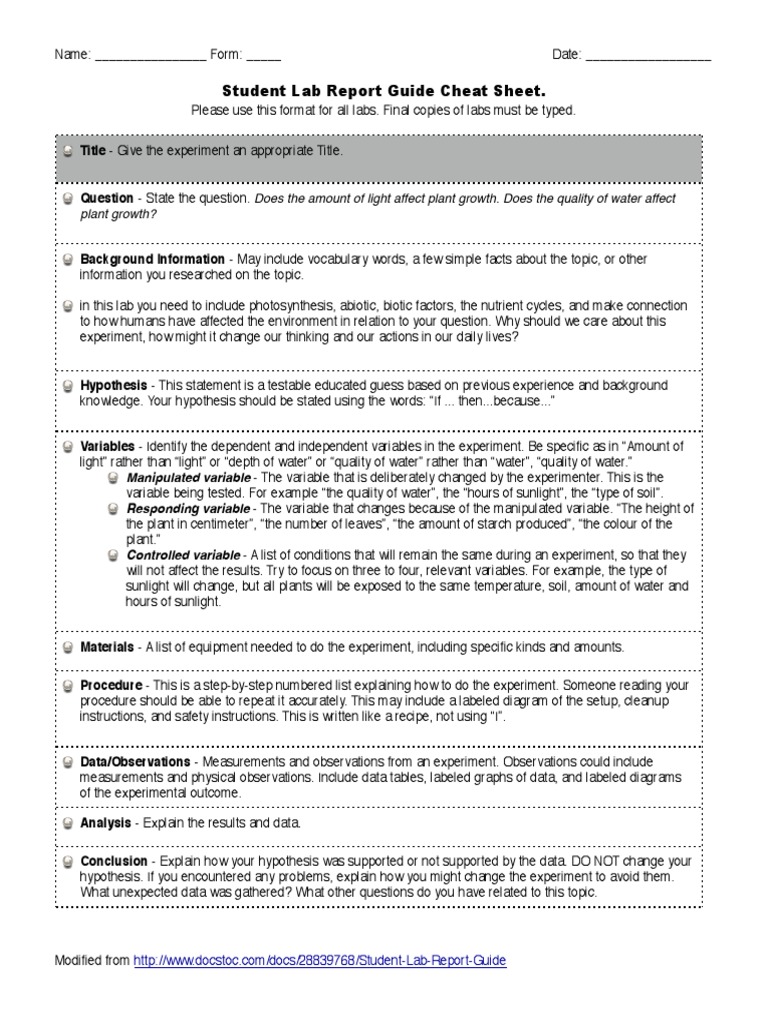 Lab Report Cheat Sheet | PDF | Experiment | Science