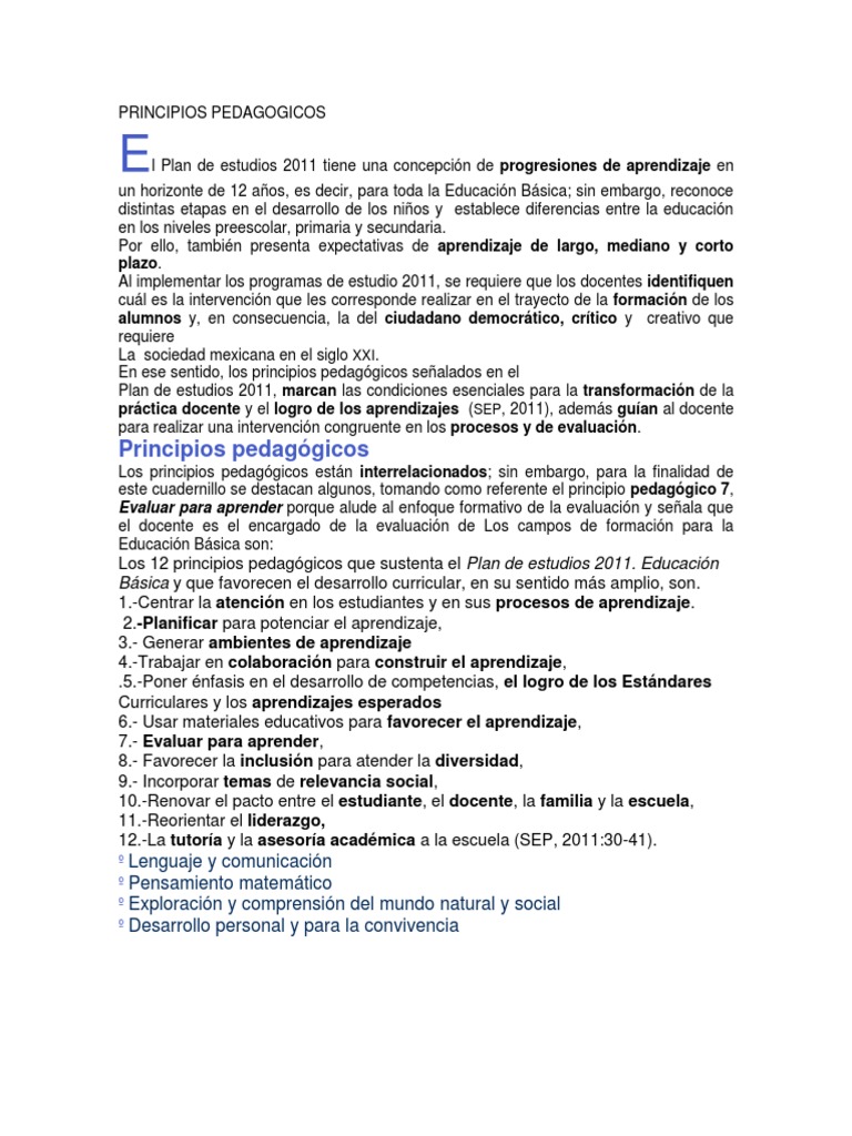 Principios Pedagogicos Español | PDF | Plan de estudios | Educación ...