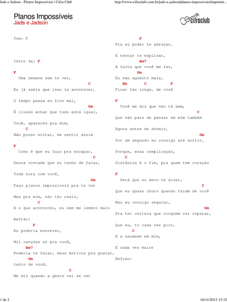 Jads e Jadson - Planos Impossíveis - Cifra Club PDF | PDF