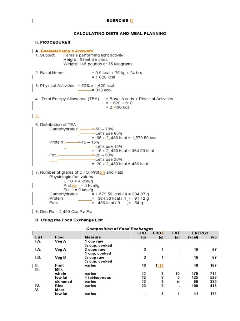 exercise-calculating-diets-and-meal-planning-ii-procedures-a