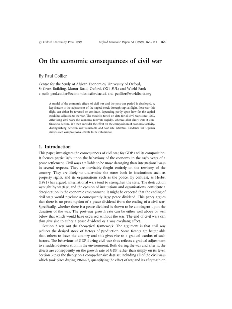 Paul CollierOn The Economic Consequences of Civil War PDF Ordinary