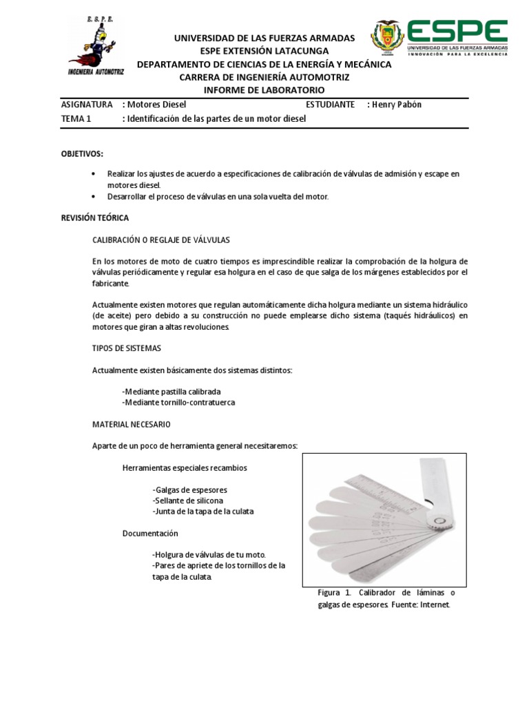 Informe Calibración de Válvulas, PDF, Tornillo