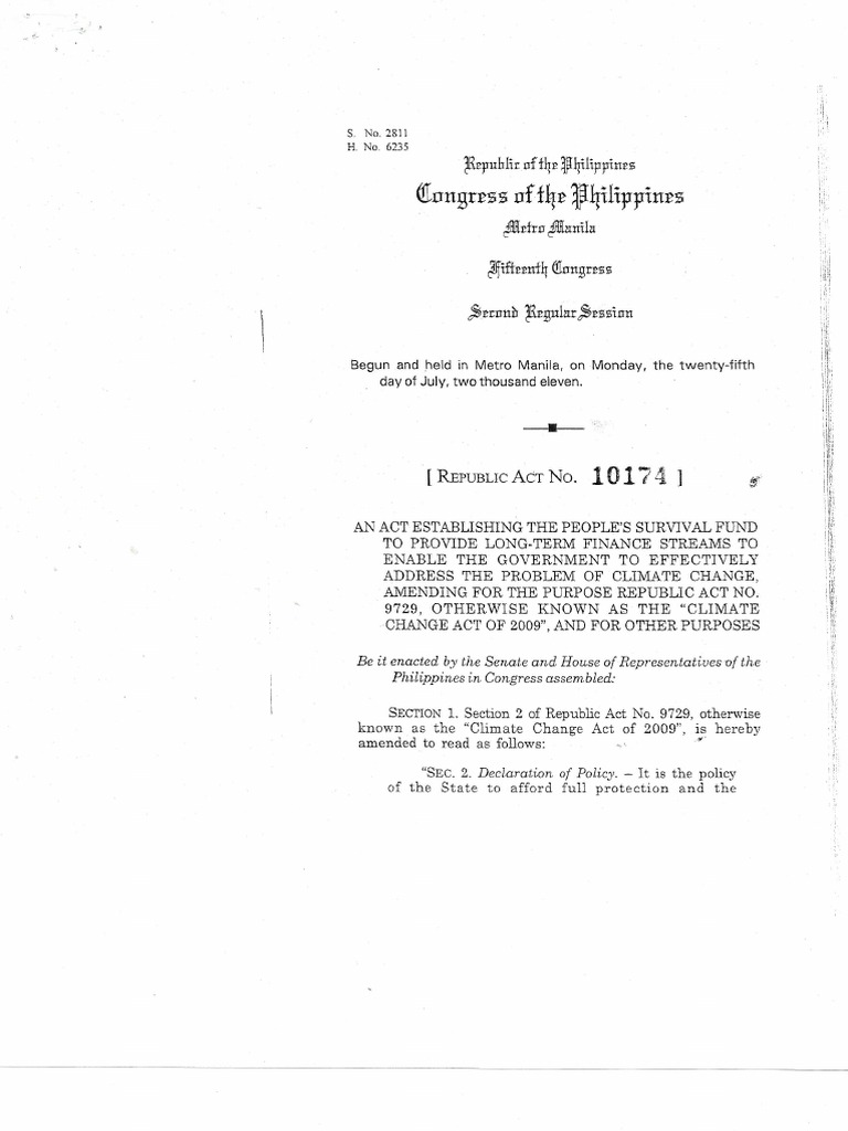 RA 10174 Amending RA 9279 Establishment of Peoples Survival Fund | PDF