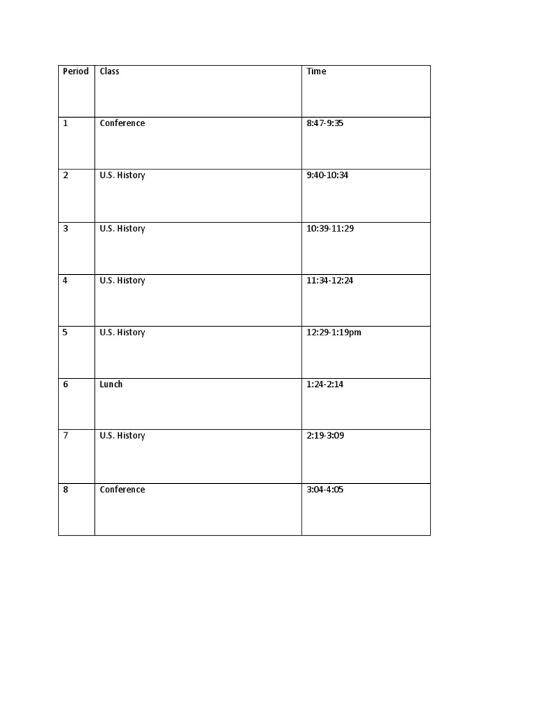 U.S. History Class Schedule | PDF