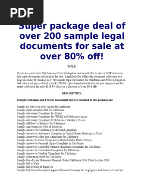 Super package of over 200 sample documents for California and Federal litigation