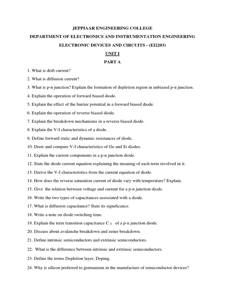 EDC Question Bank PDF Amplifier Bipolar Junction Transistor