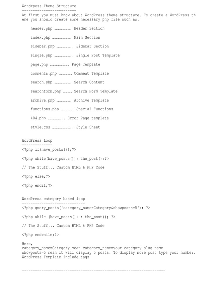 Wordpress Cheat Sheet | PDF