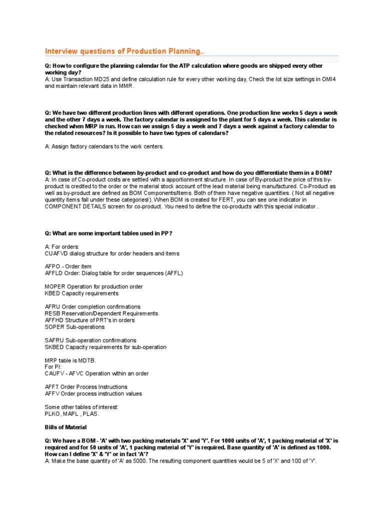 Interview Questions of Production Planning | PDF | Business Process ...