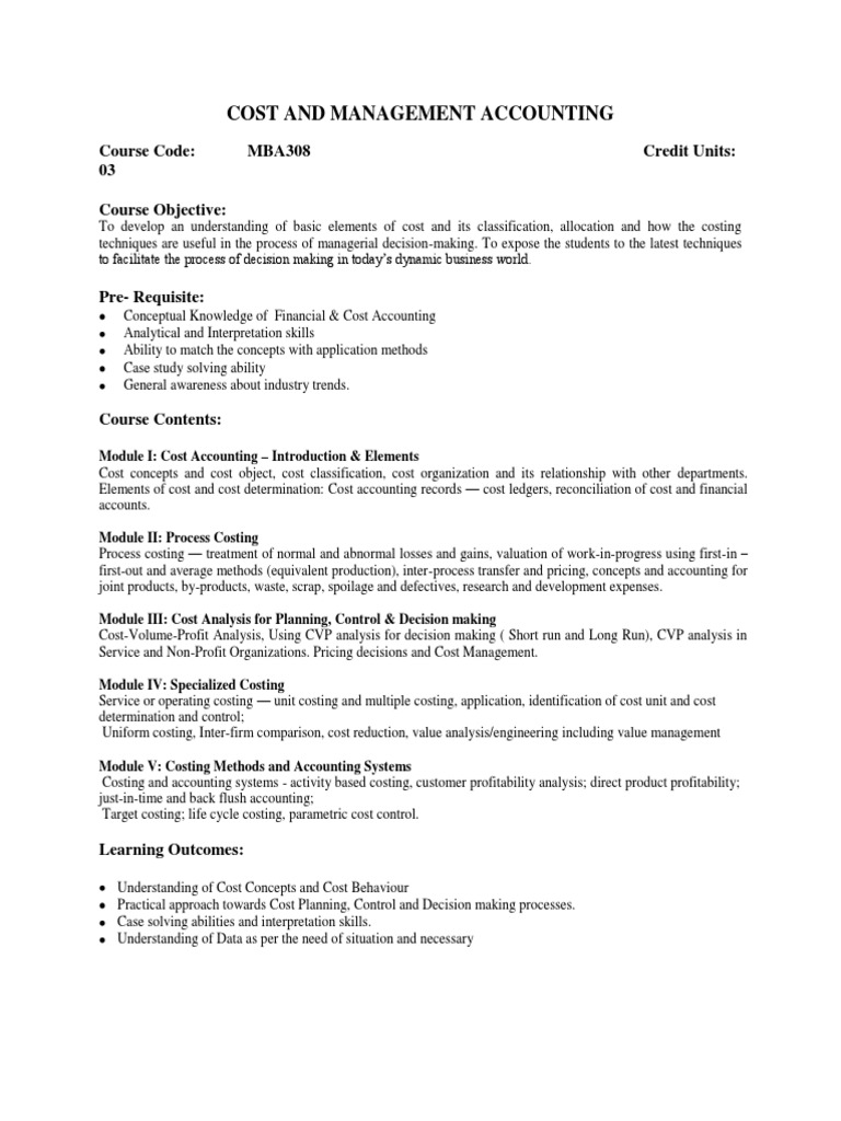 Cost and Management Accounting Overview | PDF | Cost Accounting ...