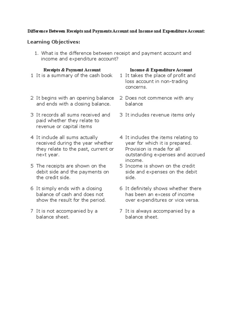 Difference Between Receipts and Payments Account and and