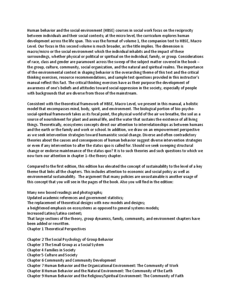 Human Behavior in Social Environment Overview | PDF | Human Behavior ...