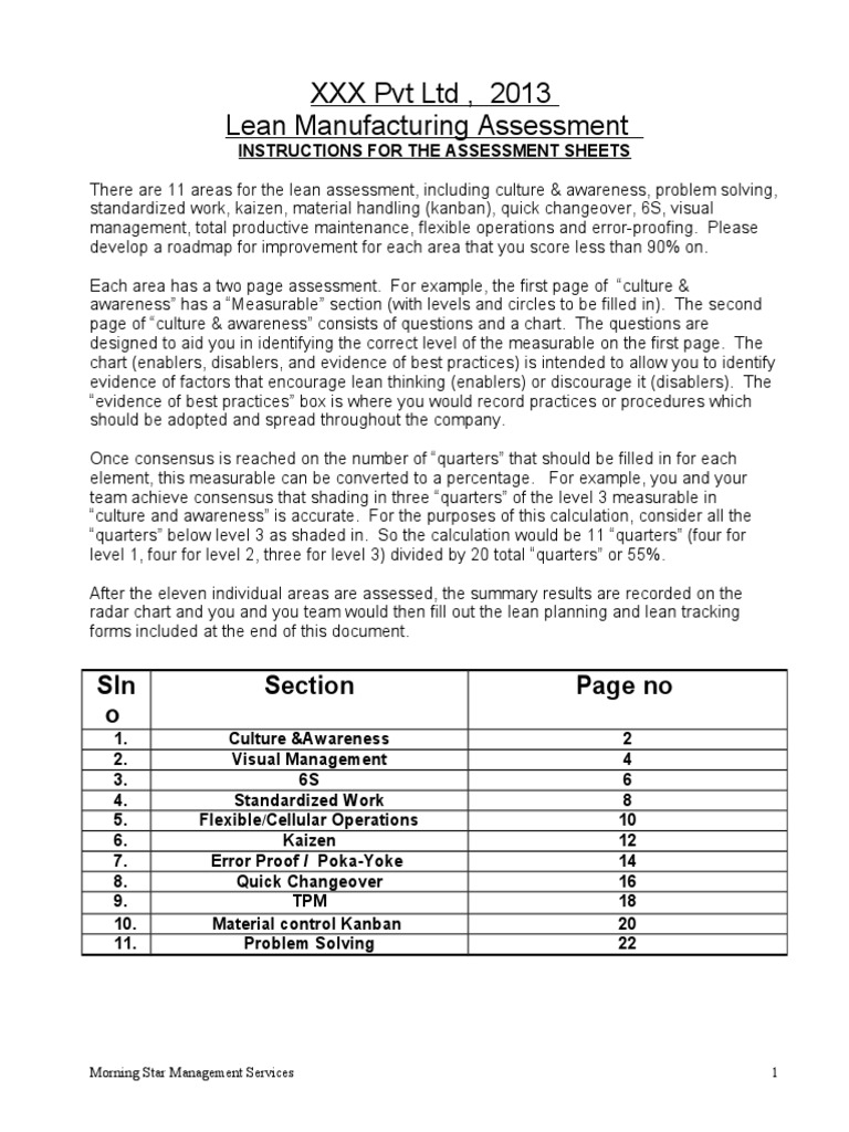 Lean Self Assessment Tool PDF Science And Technology Engineering