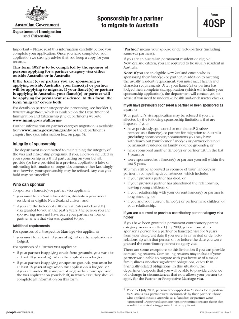 40sp Australian Visa Form Pdf