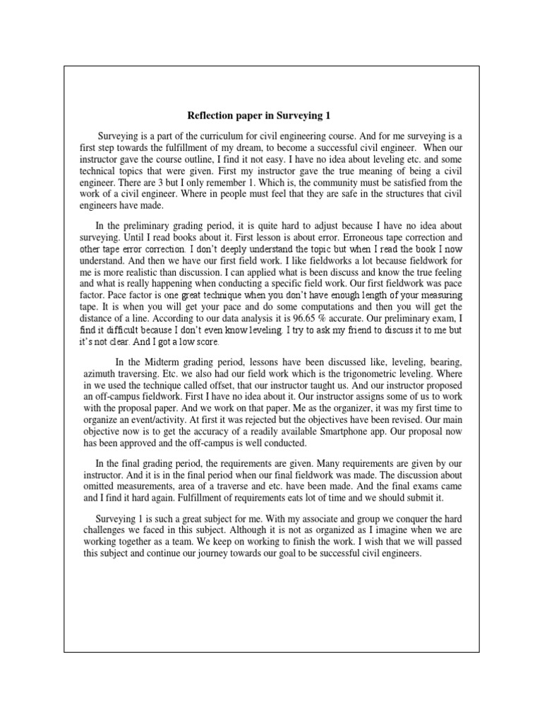 Surveying 1 Course Reflection | PDF | Surveying | Field Research