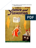 Cover Page for Science and Invention, September, 1927 Article on Kowsky-Frost Gravity Nullification Experiment