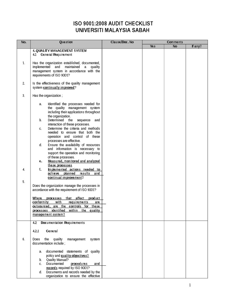 ISO 9001 2008 Audit Checklist | PDF | Quality Management System ...