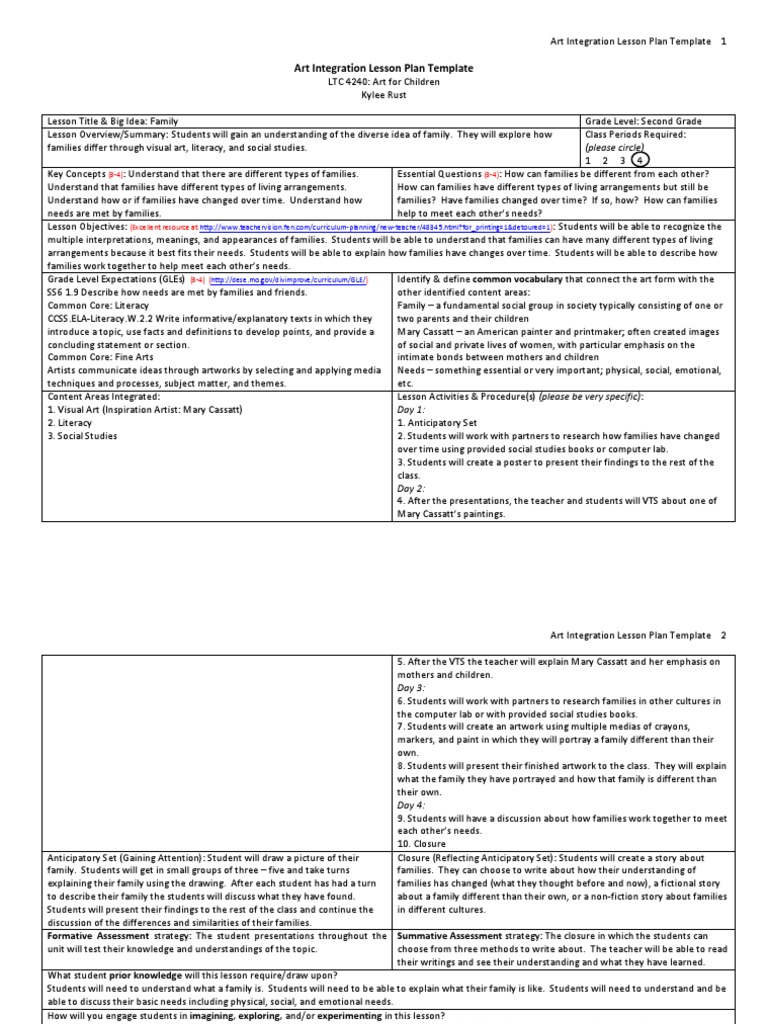 Art Lesson Plan For Weebly | PDF | Educational Assessment | Lesson Plan
