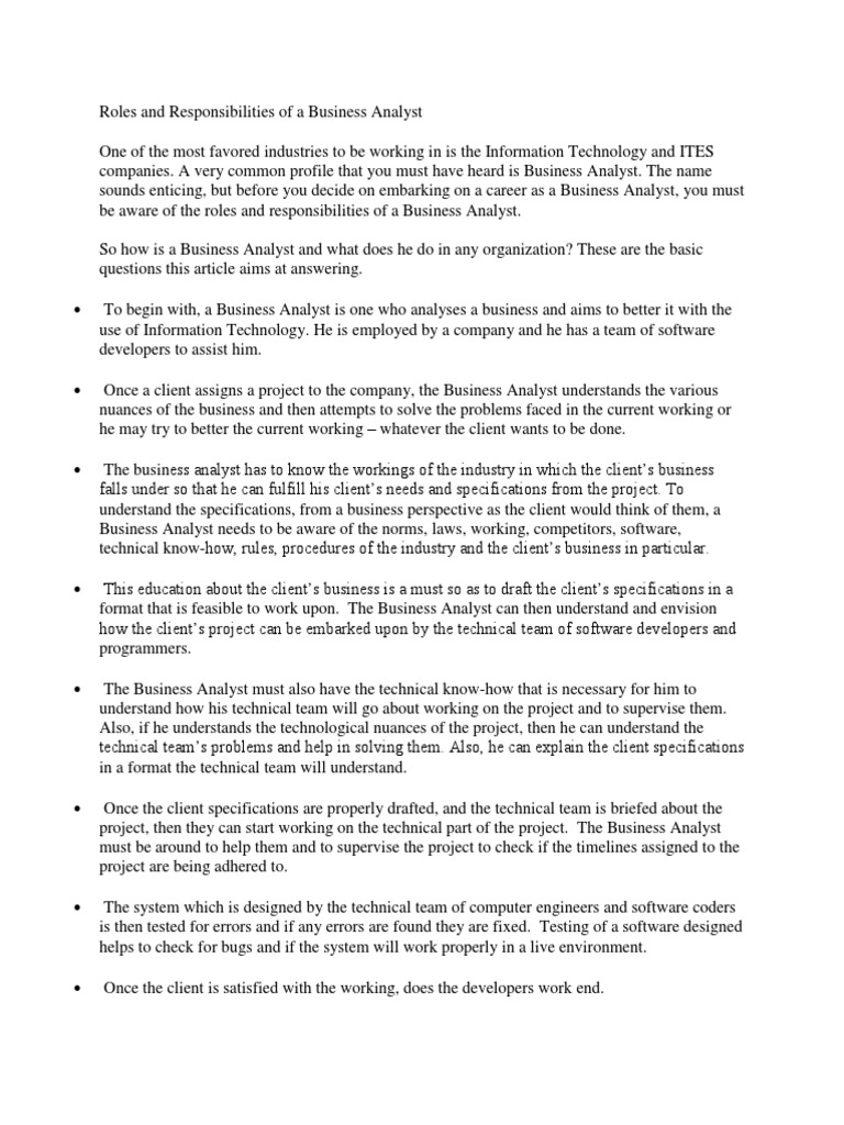 Business Analyst Roles and Responsibilities | PDF | Business Analysis ...