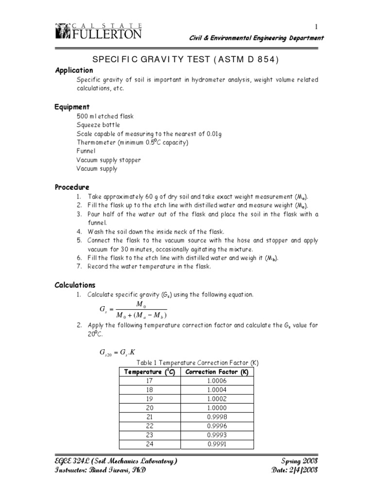 Specific Gravity ASTM PDF