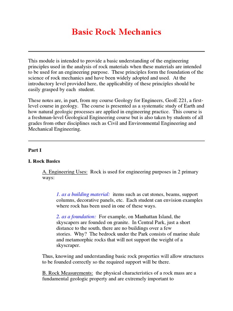 Basic Rock Mechanics | PDF | Deformation (Engineering) | Rock (Geology)